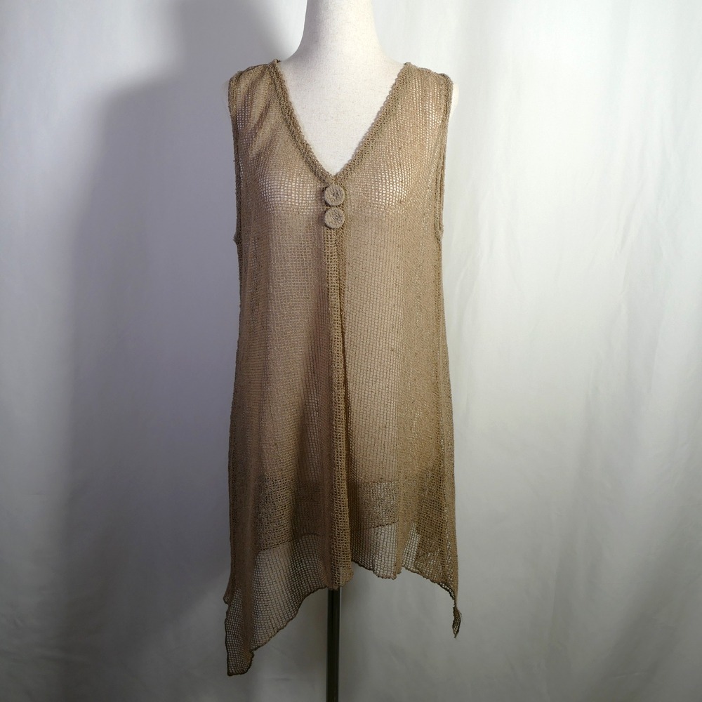 Women Forest Fairy Asymmetric Mesh Knit Top Size S M Sequins Sheer Dainty Earthy